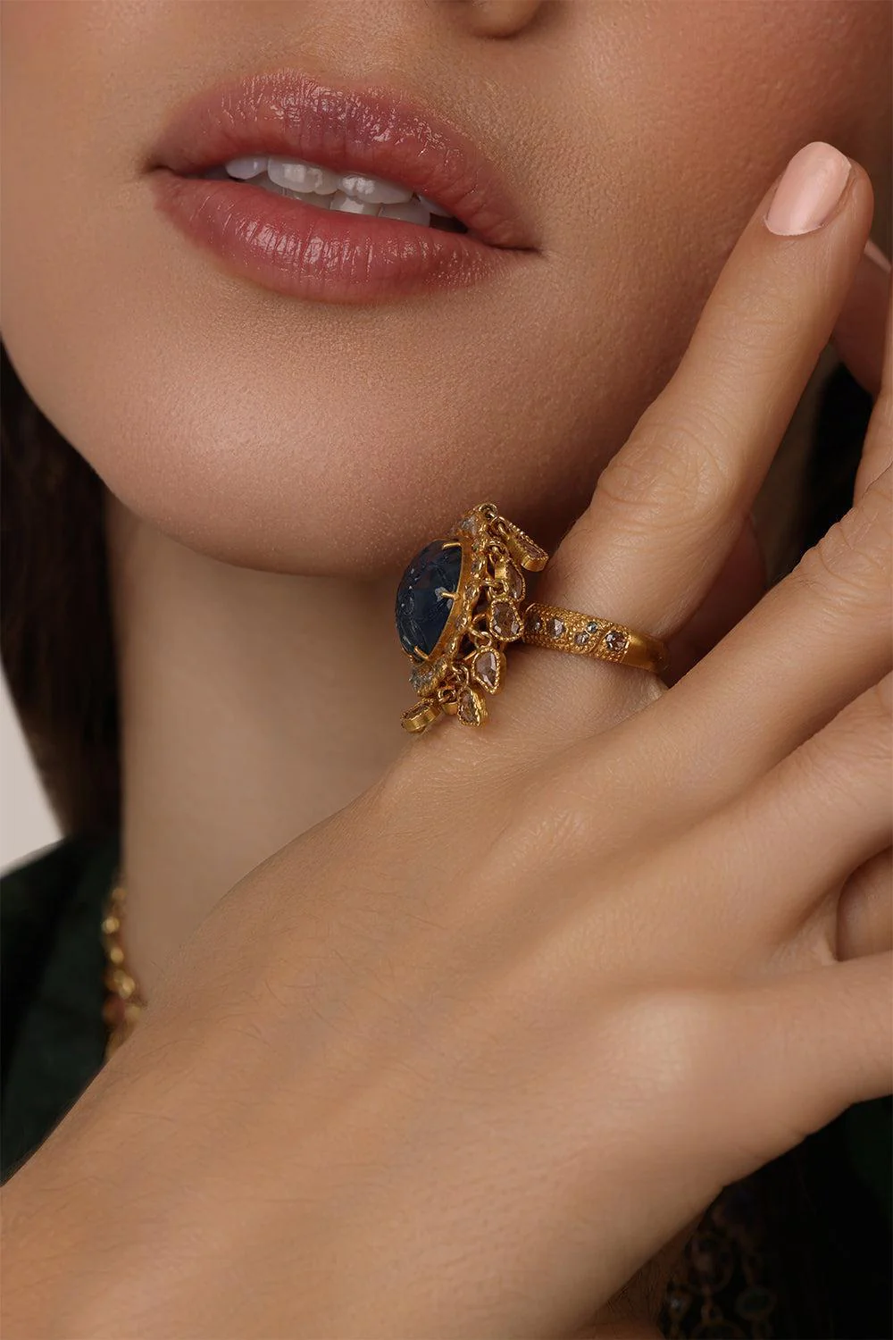 Carved Blue Sapphire Antiquity Ring - Image 2