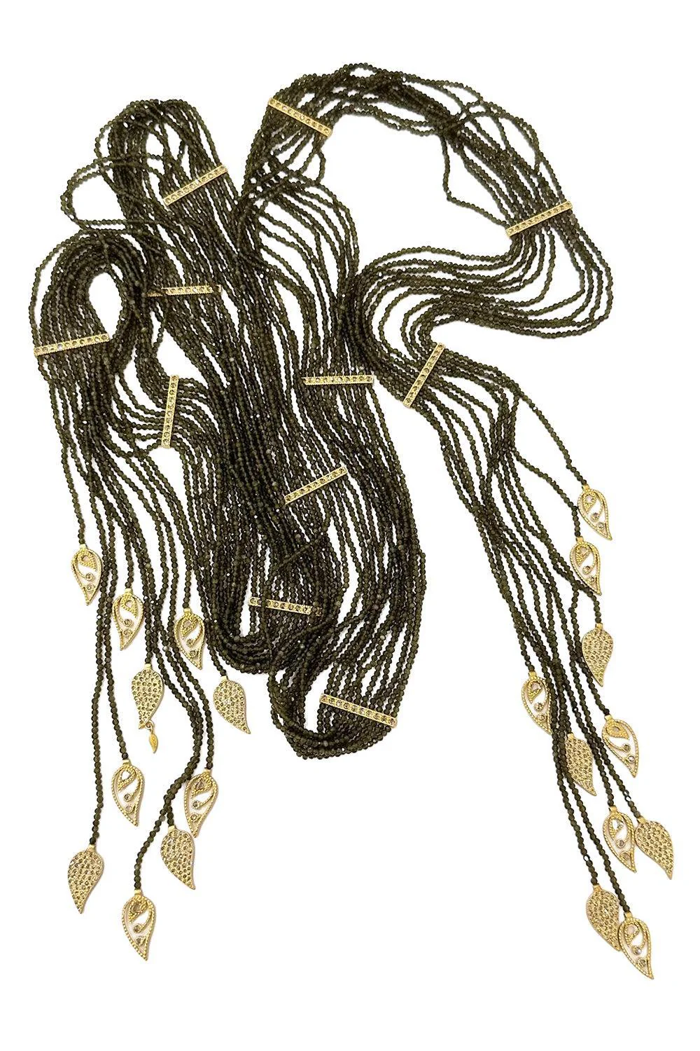 Cats Eye Beaded Paisley Lariat Necklace