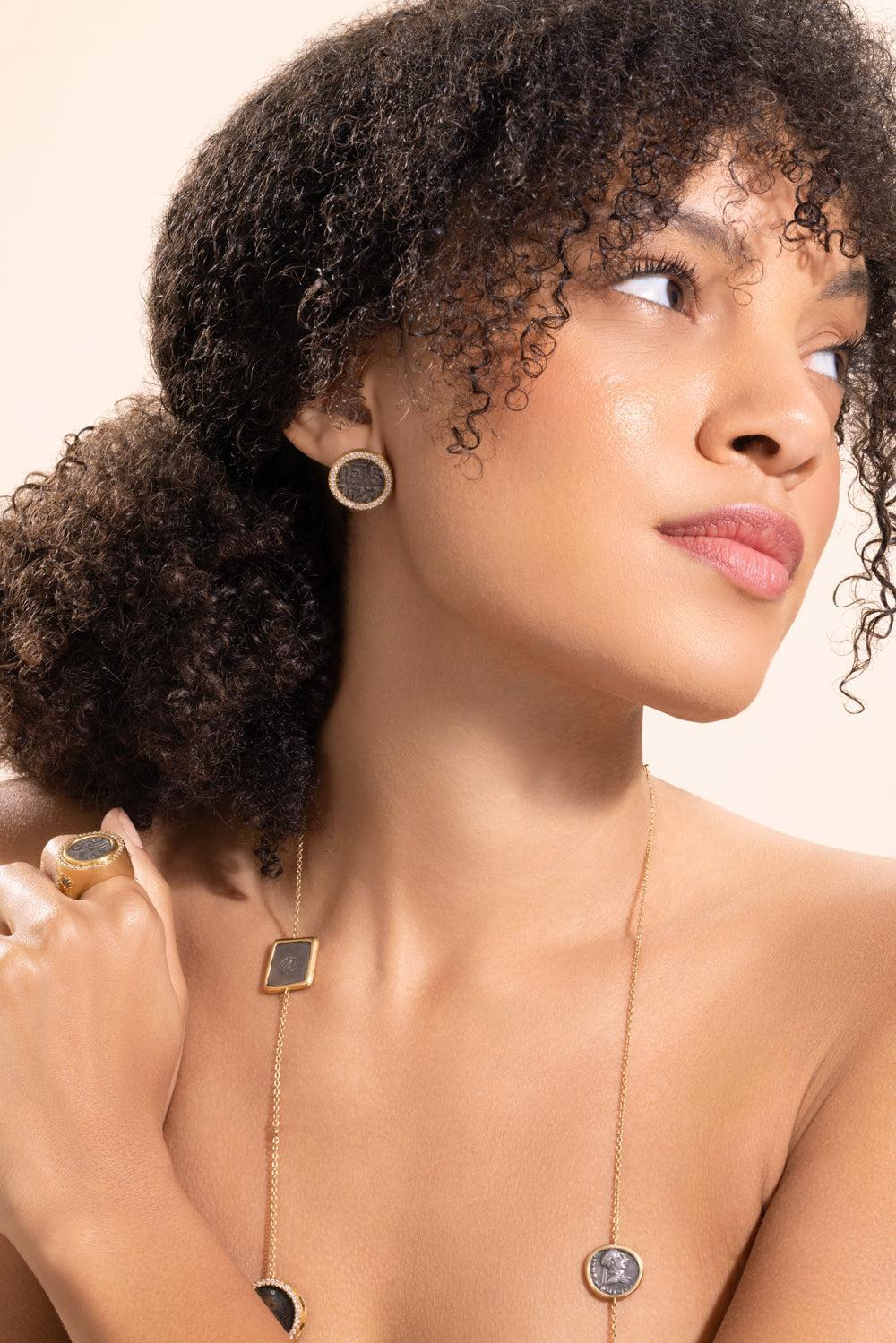 Diamond Antiquity Coin Earrings - Image 2