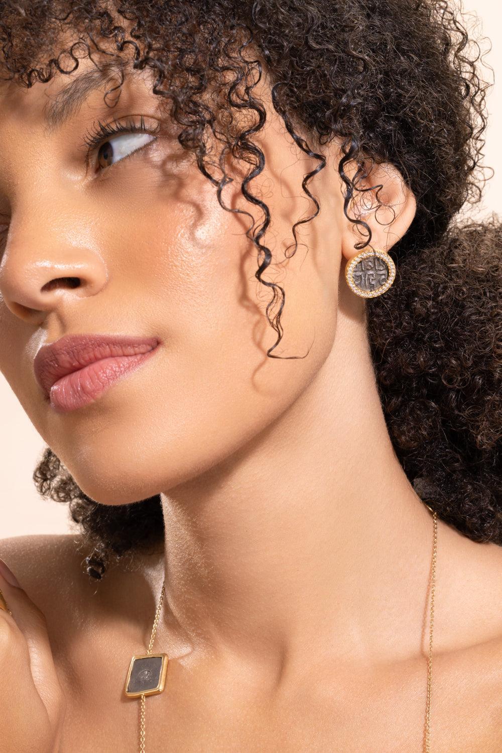 Diamond Antiquity Coin Earrings - Image 4