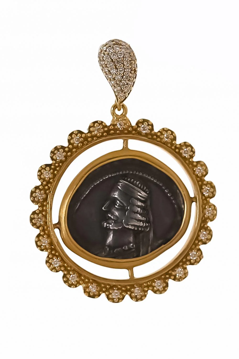 Diamond Antiquity Scallop Coin Pendant