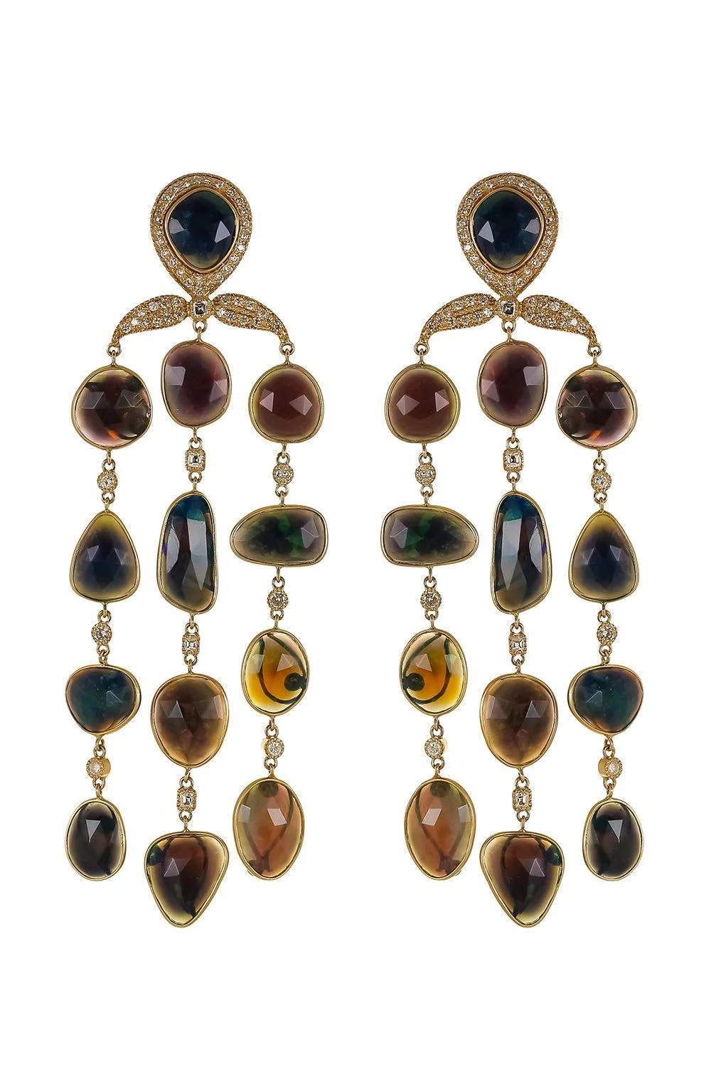 Diamond Black Opal Chandelier Earrings