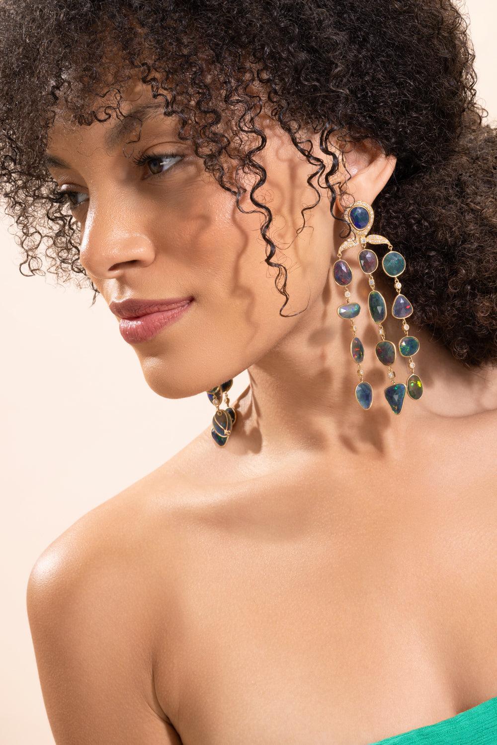 Diamond Black Opal Chandelier Earrings - Image 2