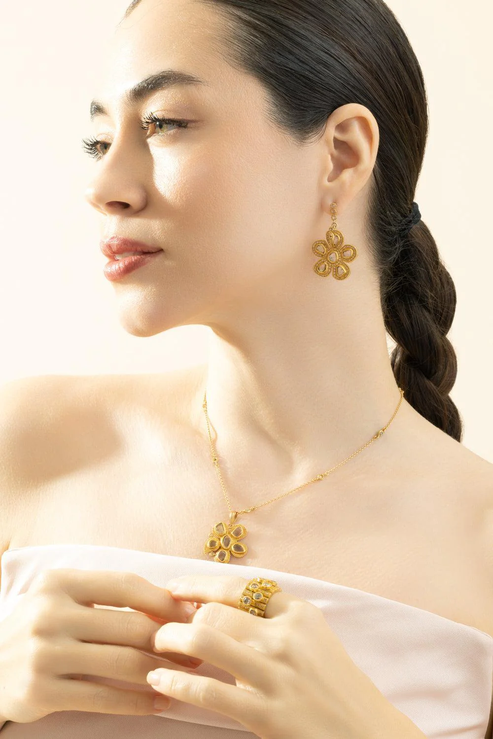 Diamond Blue White Flower Earrings - Image 2