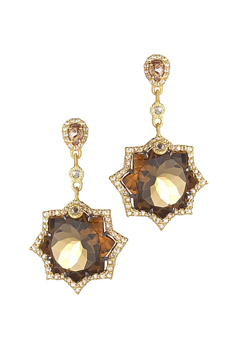 Diamond Cognac Quartz Kaleidoscope Earrings