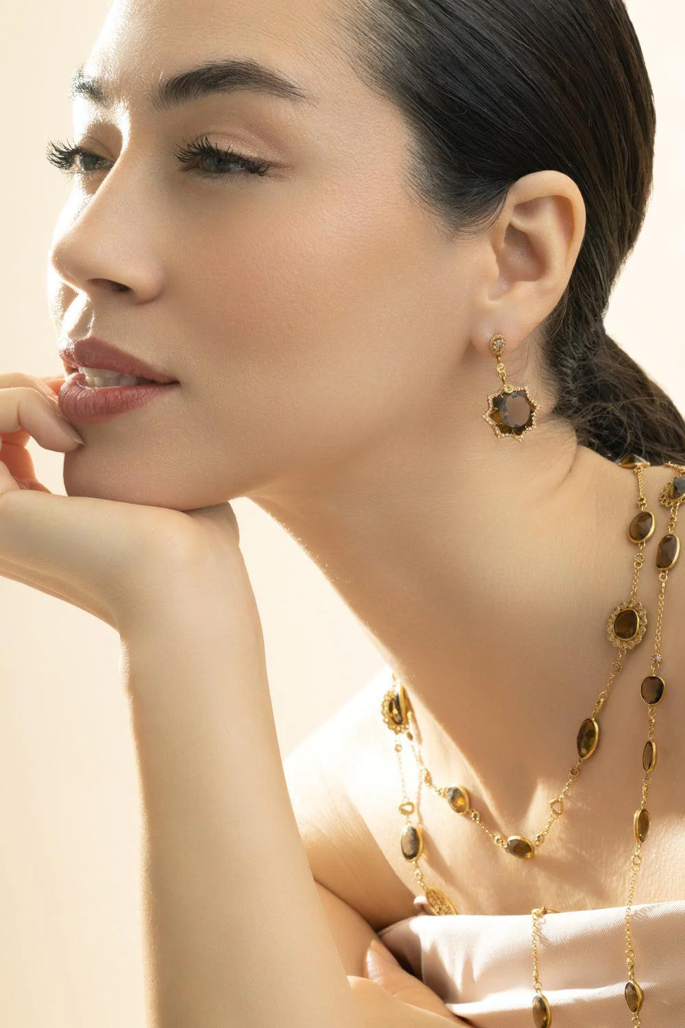Diamond Cognac Quartz Kaleidoscope Earrings - Image 3