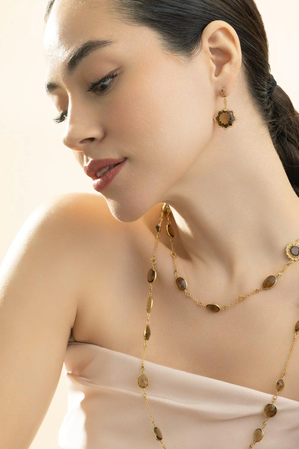 Diamond Cognac Quartz Kaleidoscope Earrings - Image 4