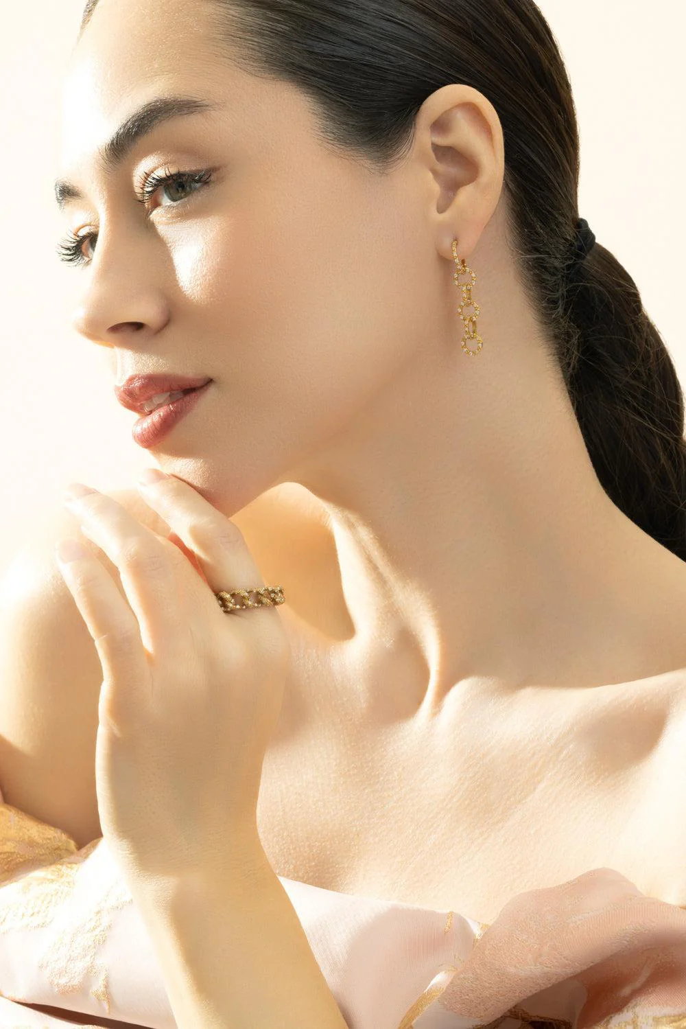 Diamond Link Design Earrings - Image 2