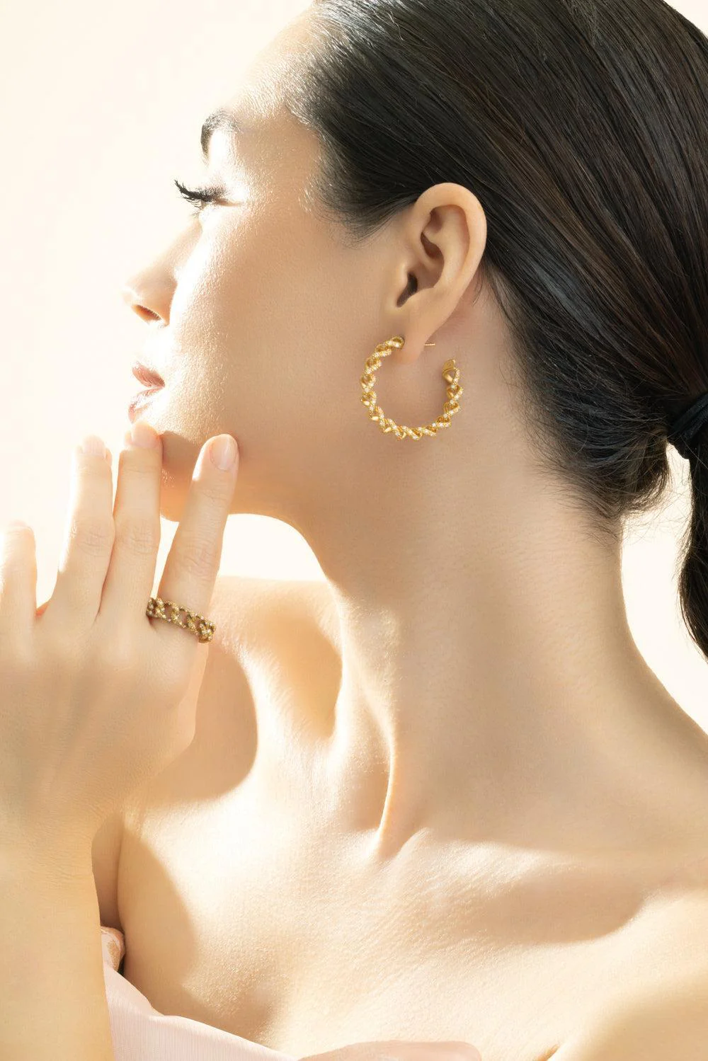 Diamond Link Hoop Earrings - Image 4