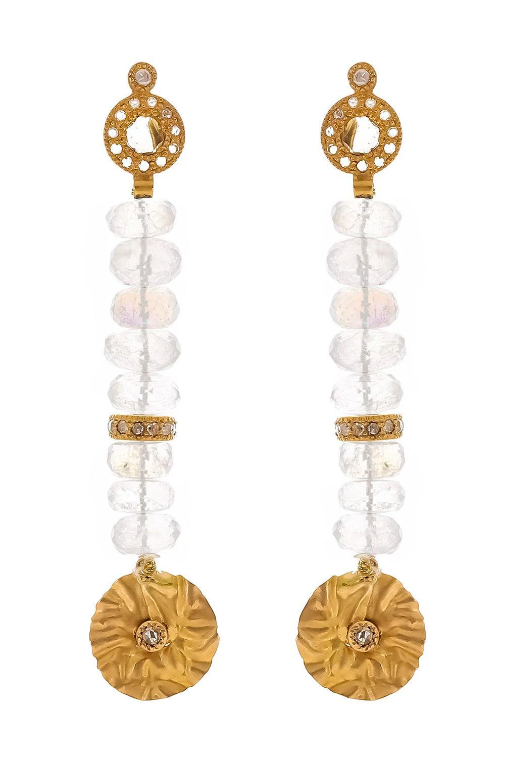 Diamond Moonstone Beaded Drop Earrings