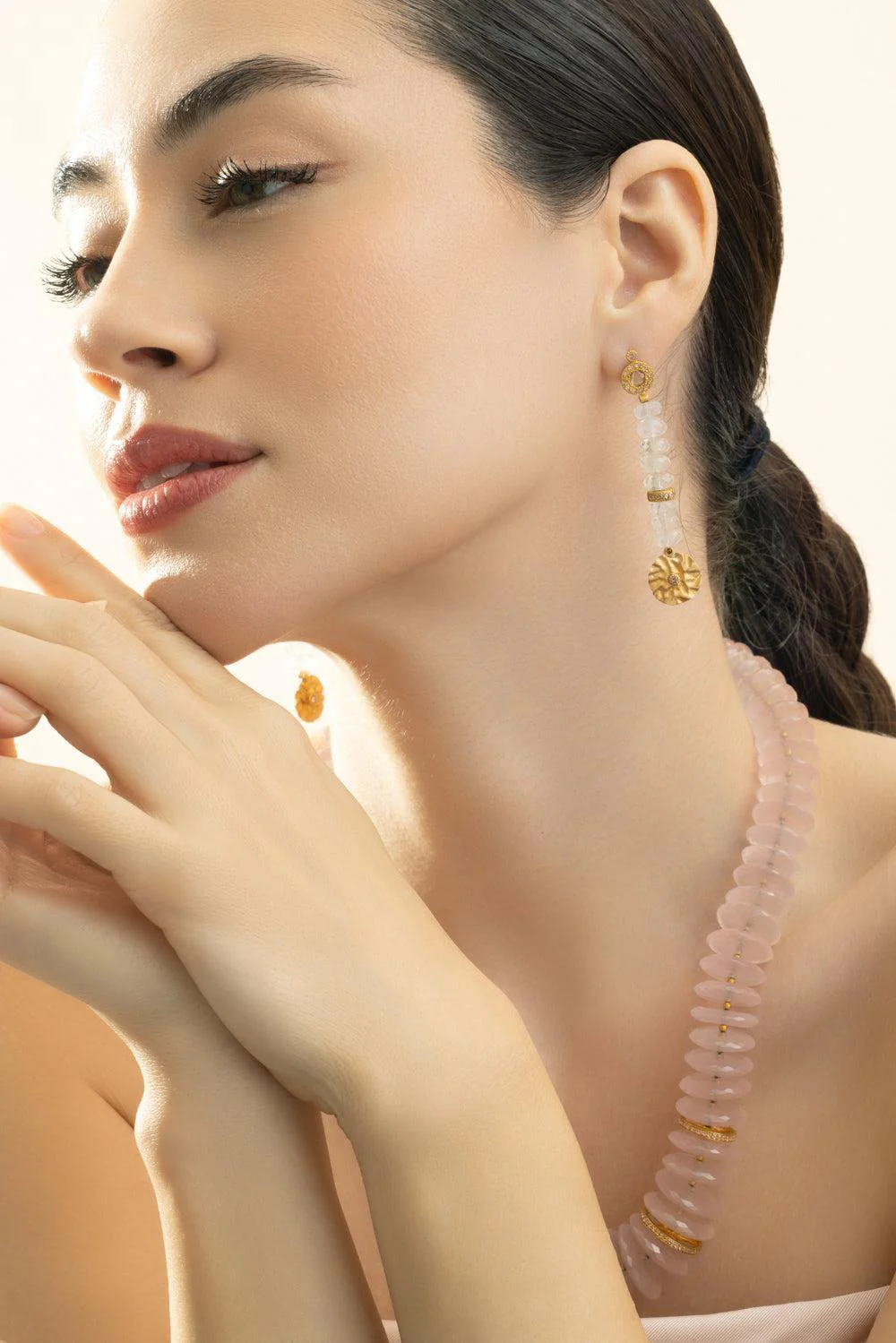 Diamond Moonstone Beaded Drop Earrings - Image 3