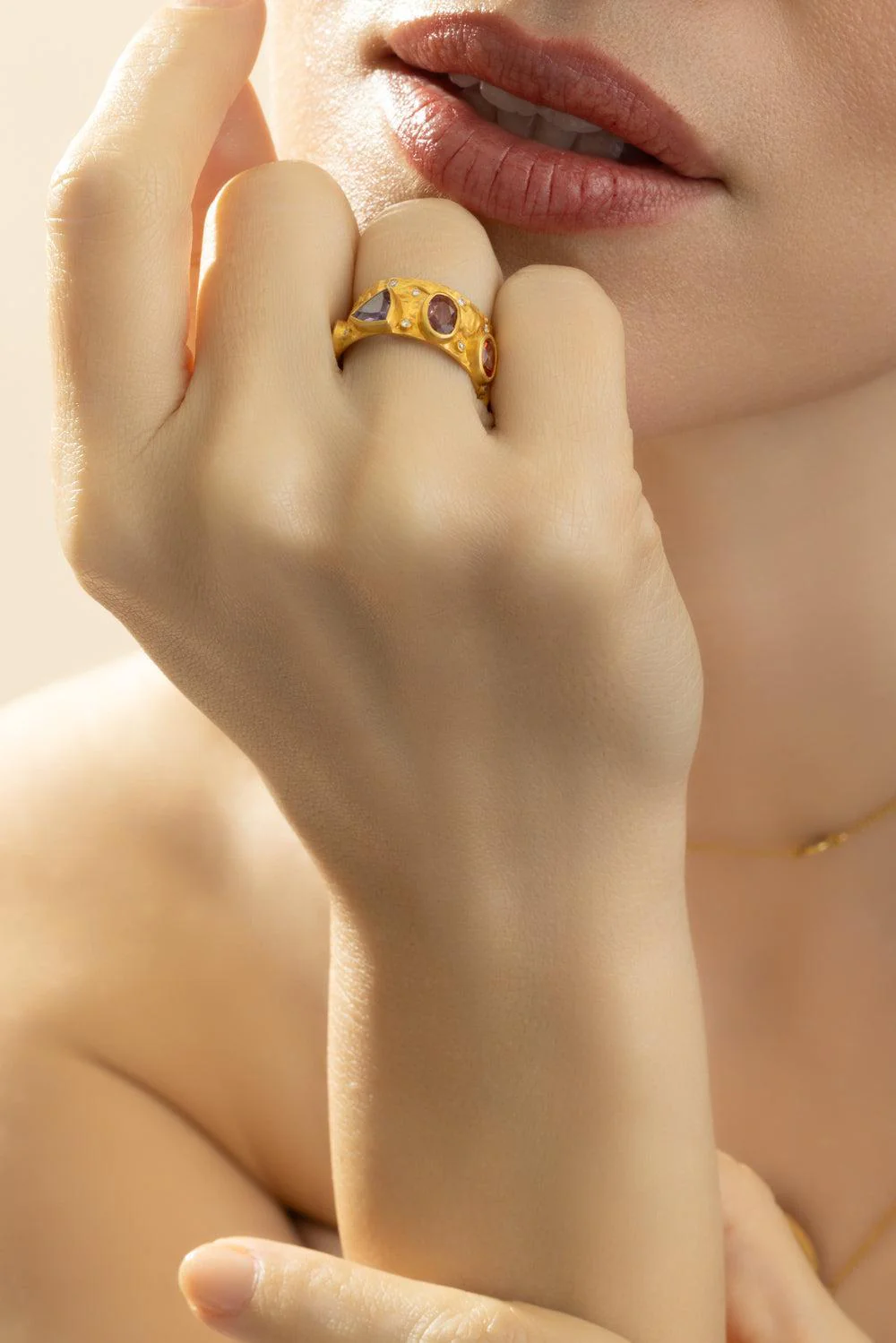 Diamond Orange Sapphire Ring - Image 3