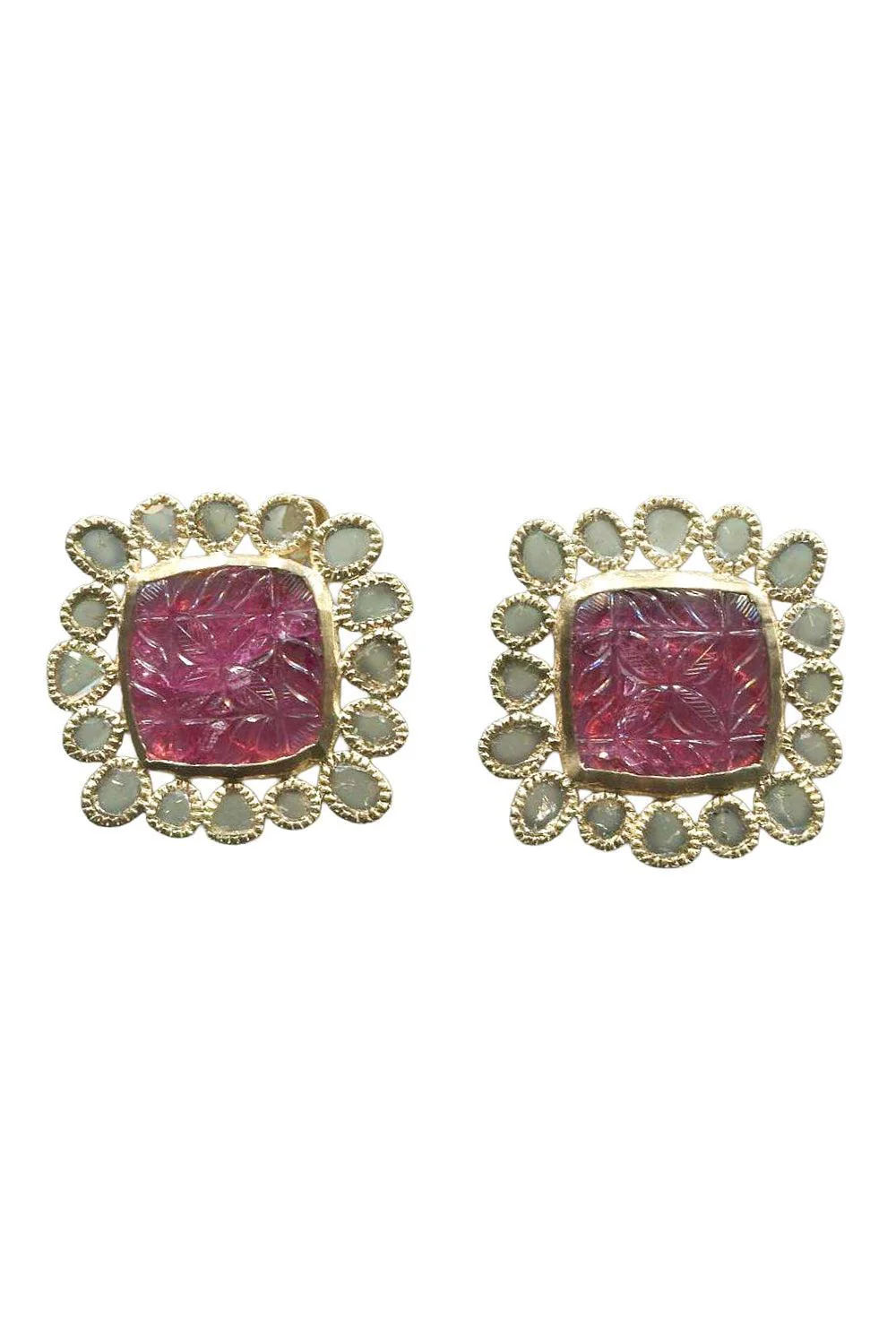 Diamond Rubillte Carved Stud Earrings