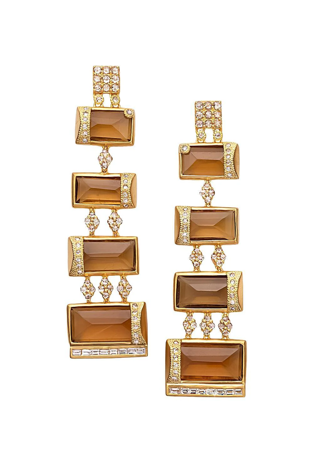 Diamond Whisky Quartz Drop Earrings