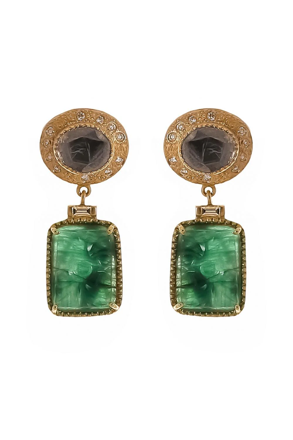 Emerald Diamond Carved Earrings