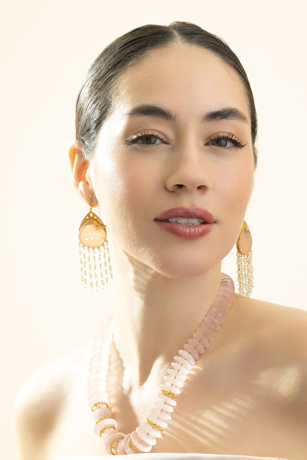 Moonstone Diamond Agate Carved Earrings - Image 2