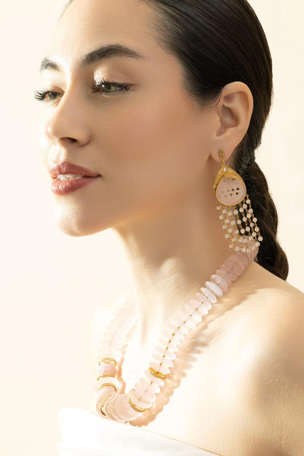 Moonstone Diamond Agate Carved Earrings - Image 3