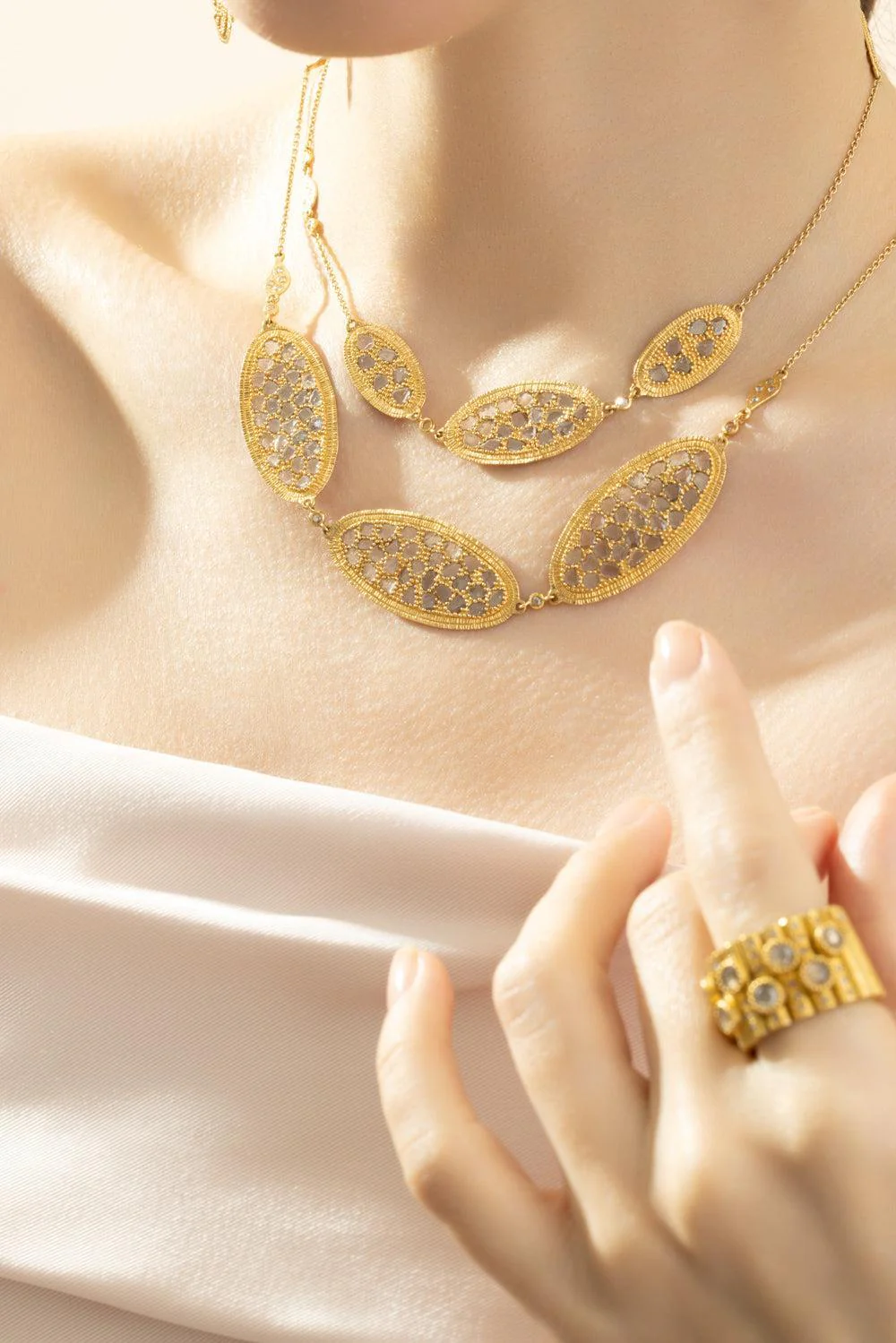 Multi Oval Rose Cut Diamond Necklace - Image 4