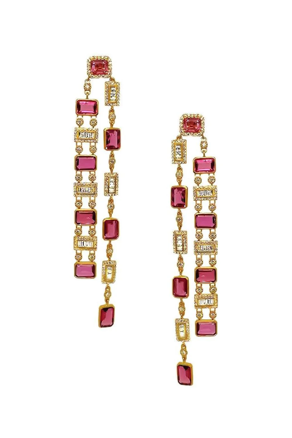 Pink Tourmaline Diamond Two Line Earrings