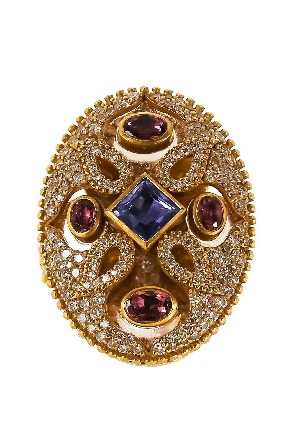 Pink Tourmaline Tanzanite Trinetra Oval Ring