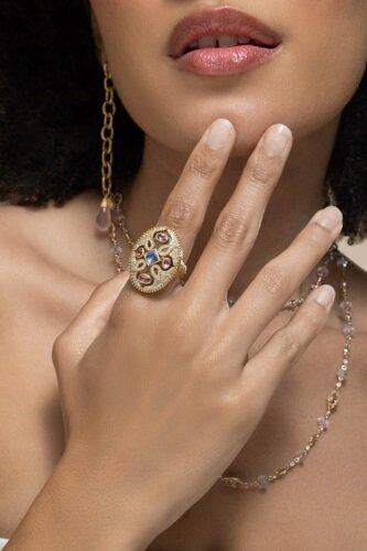 Pink Tourmaline Tanzanite Trinetra Oval Ring - Image 2