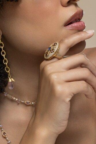 Pink Tourmaline Tanzanite Trinetra Oval Ring - Image 3