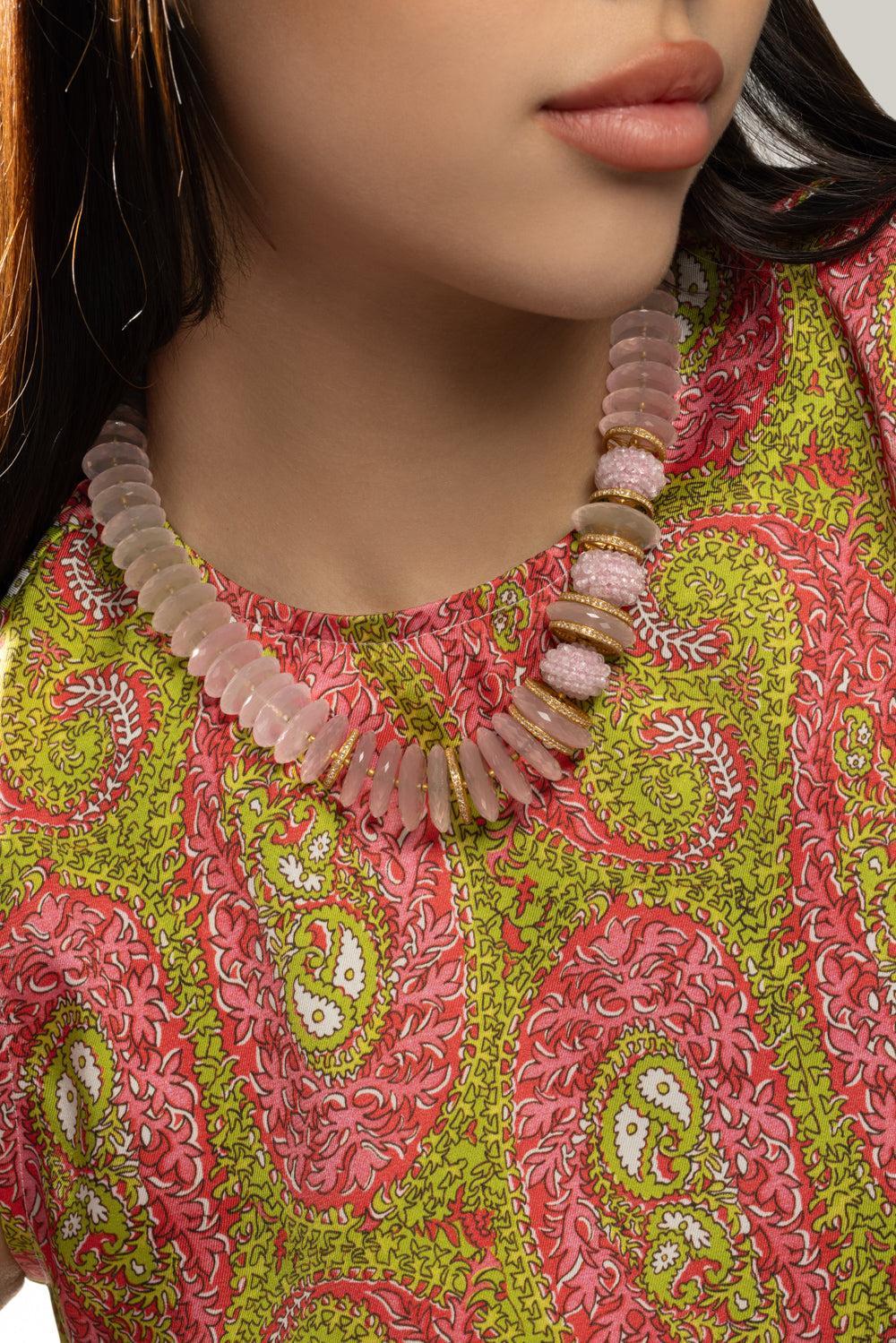 Rose Quartz Beaded Halo Necklace - Image 2