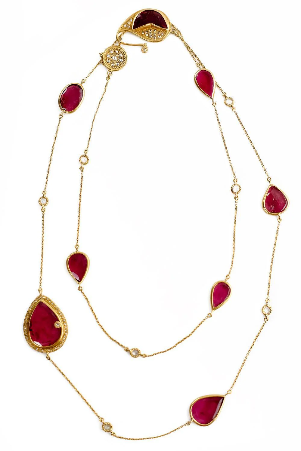 Rubellite Diamond Slice Necklace