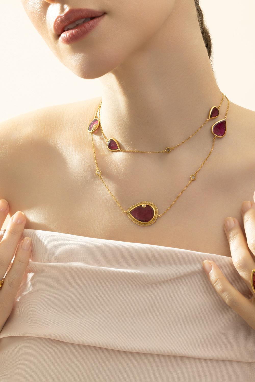 Rubellite Diamond Slice Necklace - Image 4