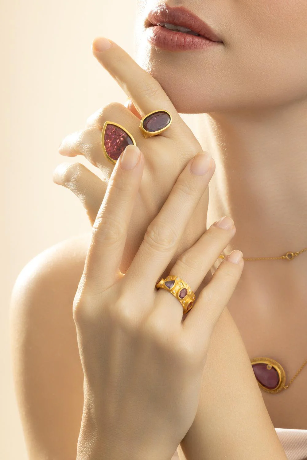 Slice Pink Tourmaline Diamond Open Ring - Image 4