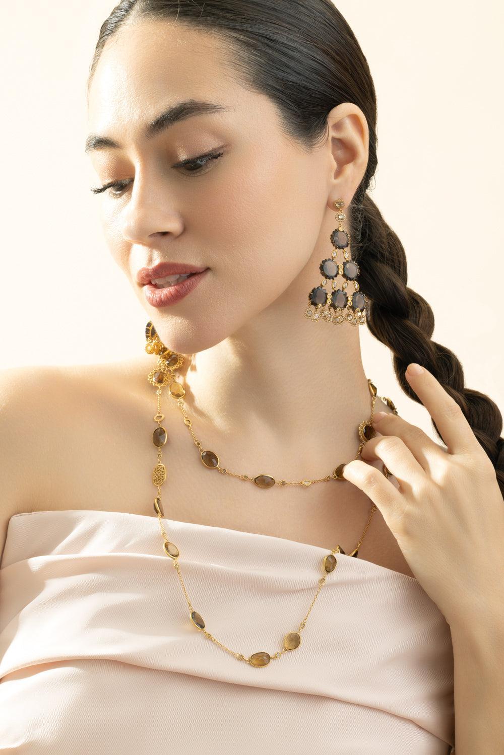 Smokey Quartz Triangle Drop Earrings - Image 3