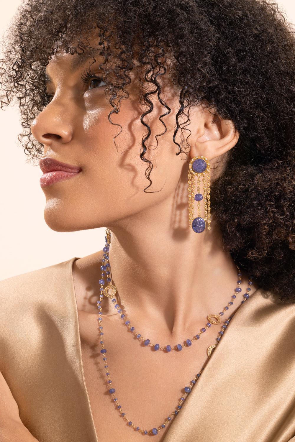 Tanzanite Diamond Carved Dangle Earrings - Image 4
