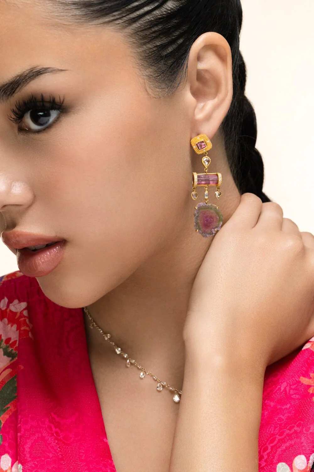 Watermelon Tourmaline Drop Earrings - Image 3