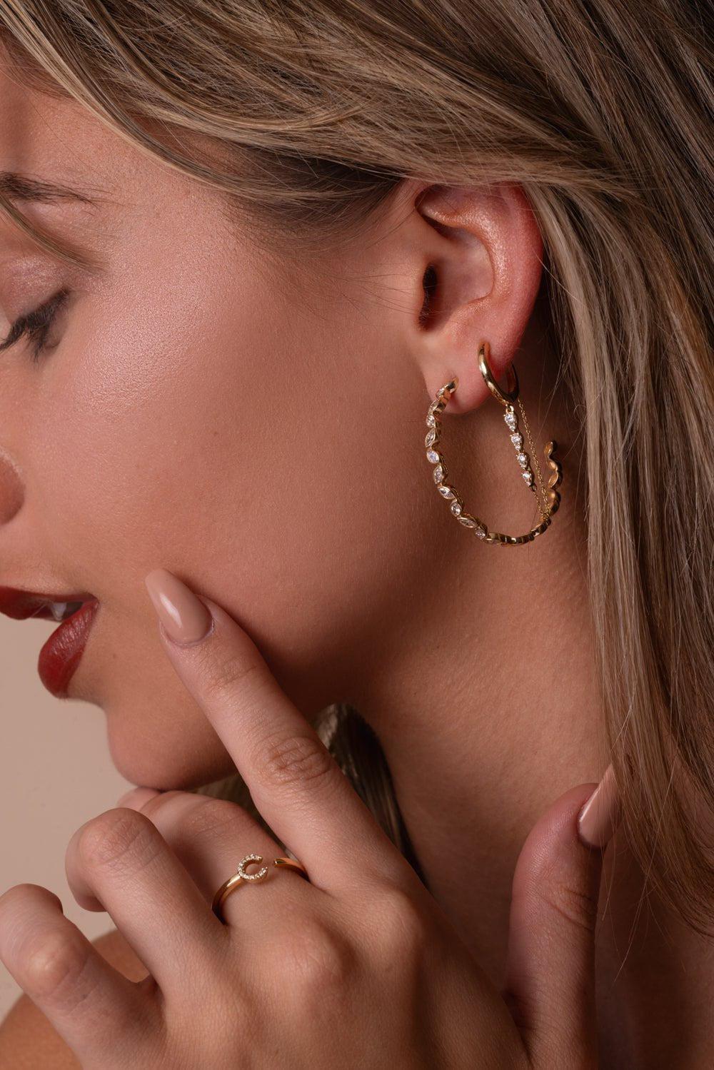 Sophia Ryan Graduating Teardrop Chain Huggie Earrings - Image 4
