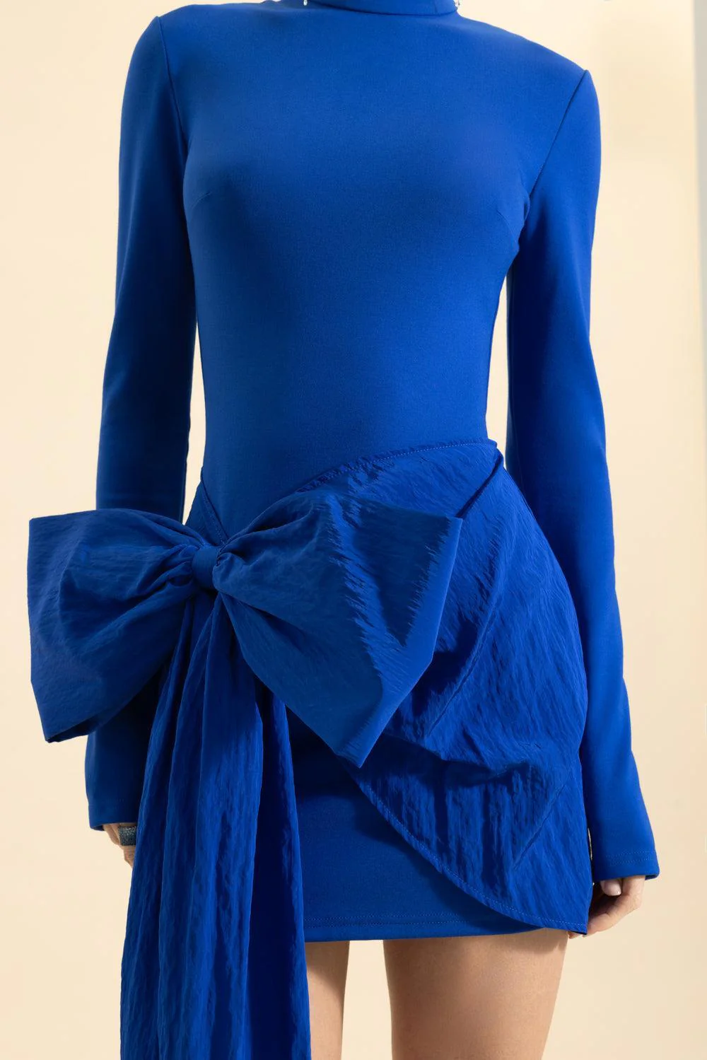 Long Sleeve Bow Detail Mini Dress - Image 3
