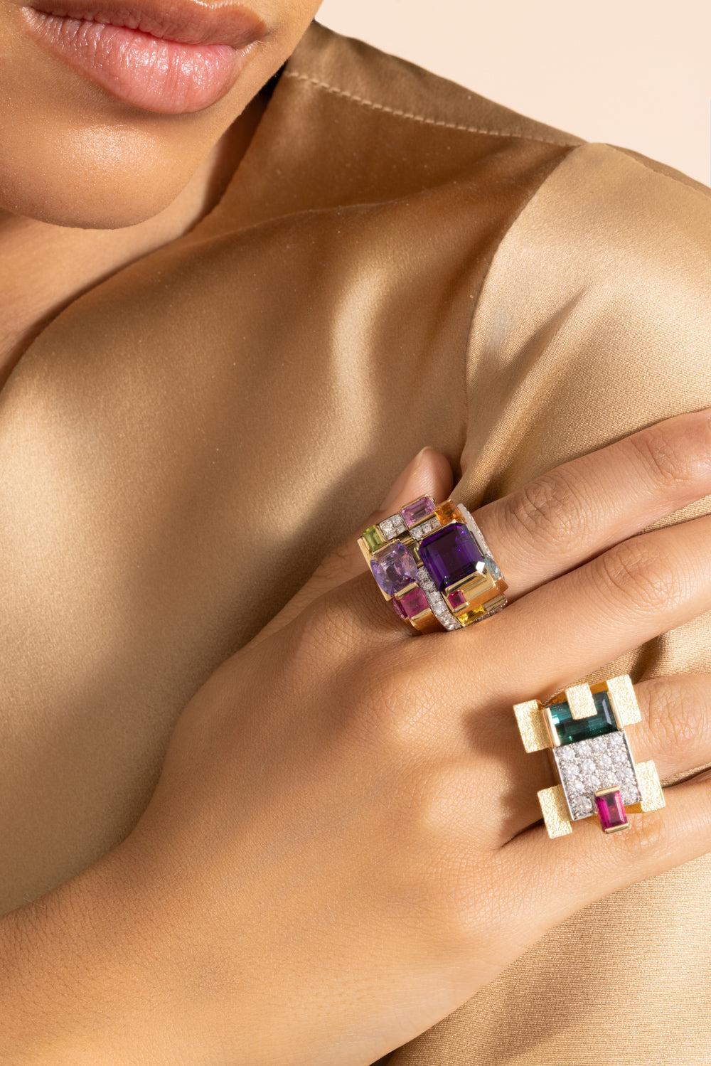 Amethyst Multi Stone Cubist Ring - Image 4