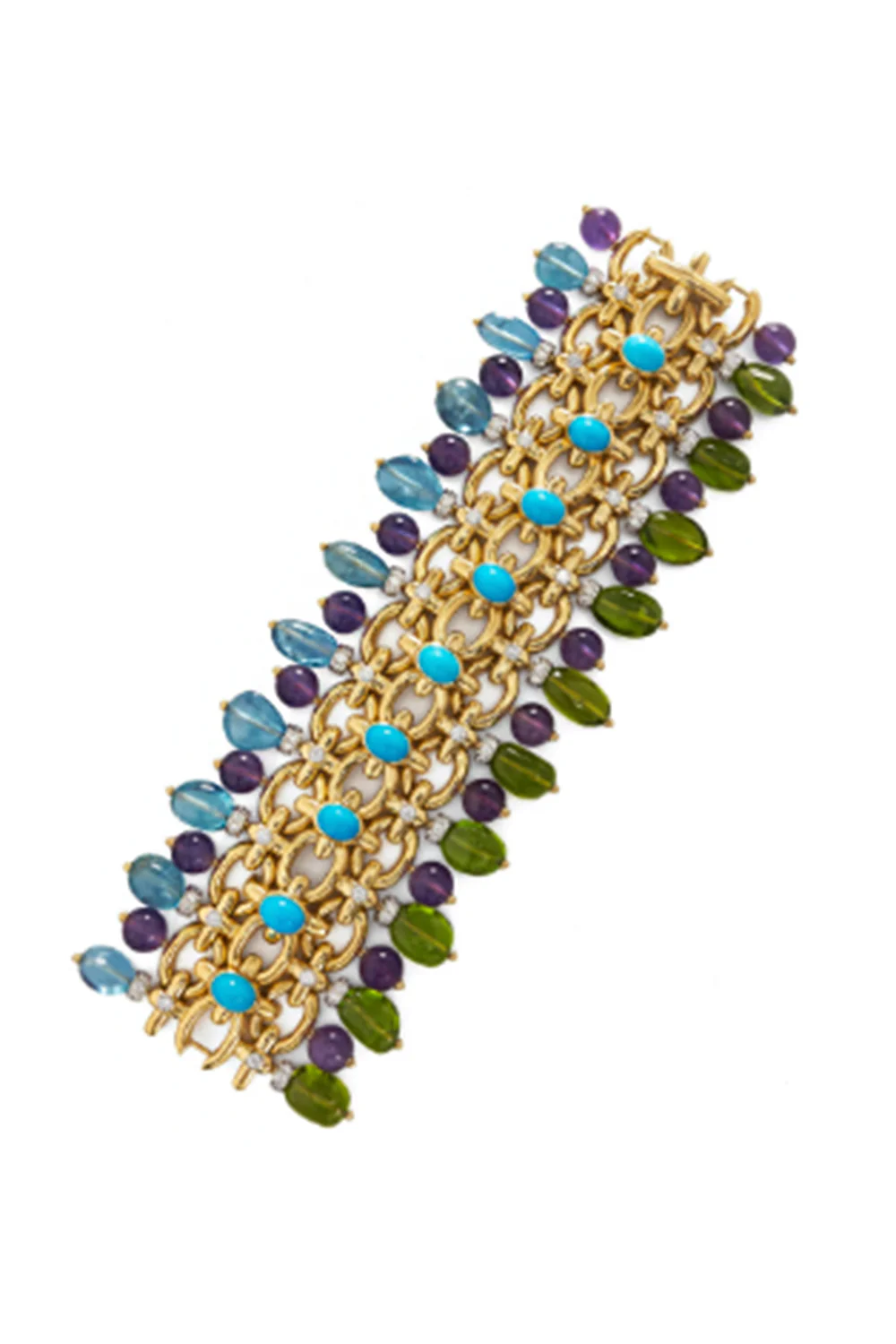 Aquamarine Peridot Diamond Brocade Bracelet