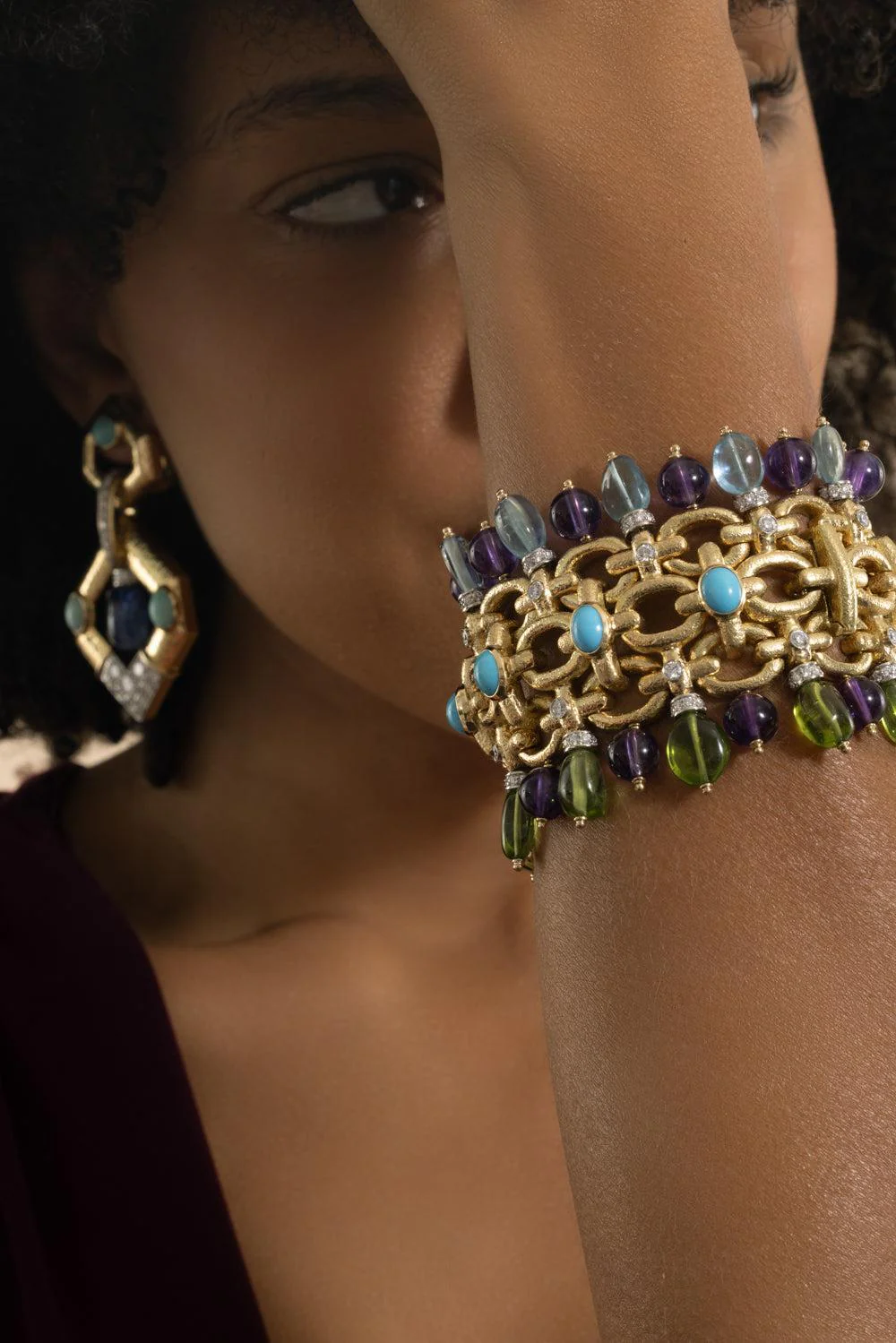 Aquamarine Peridot Diamond Brocade Bracelet - Image 3