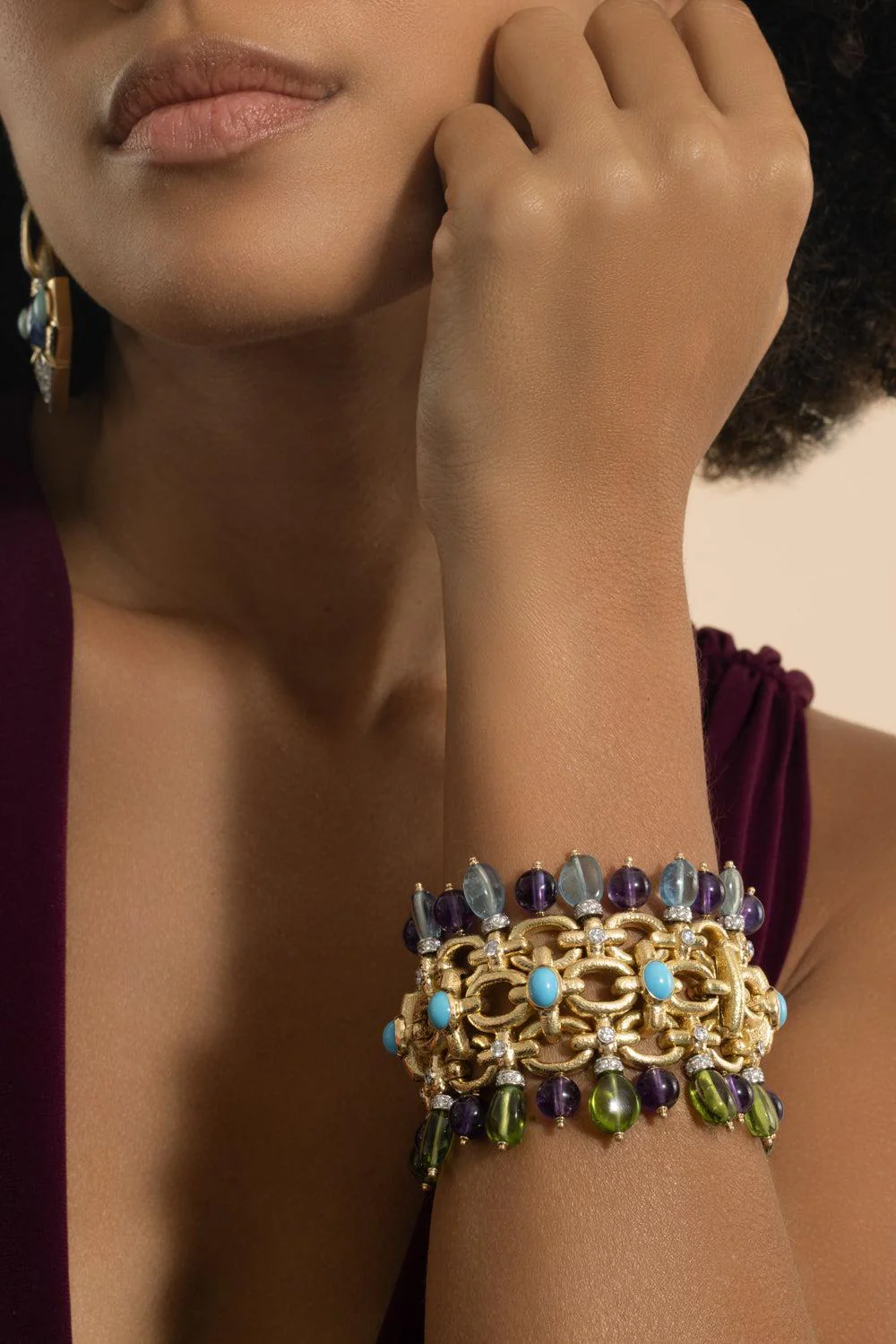 Aquamarine Peridot Diamond Brocade Bracelet - Image 4