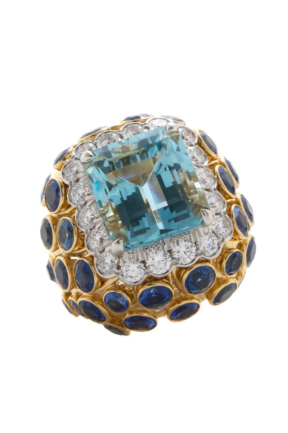 Aquamarine Sapphire Couture Tiered Ring
