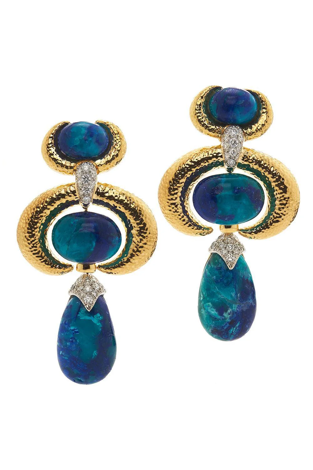 Azure Malachite Double Crescent Couture Earrings
