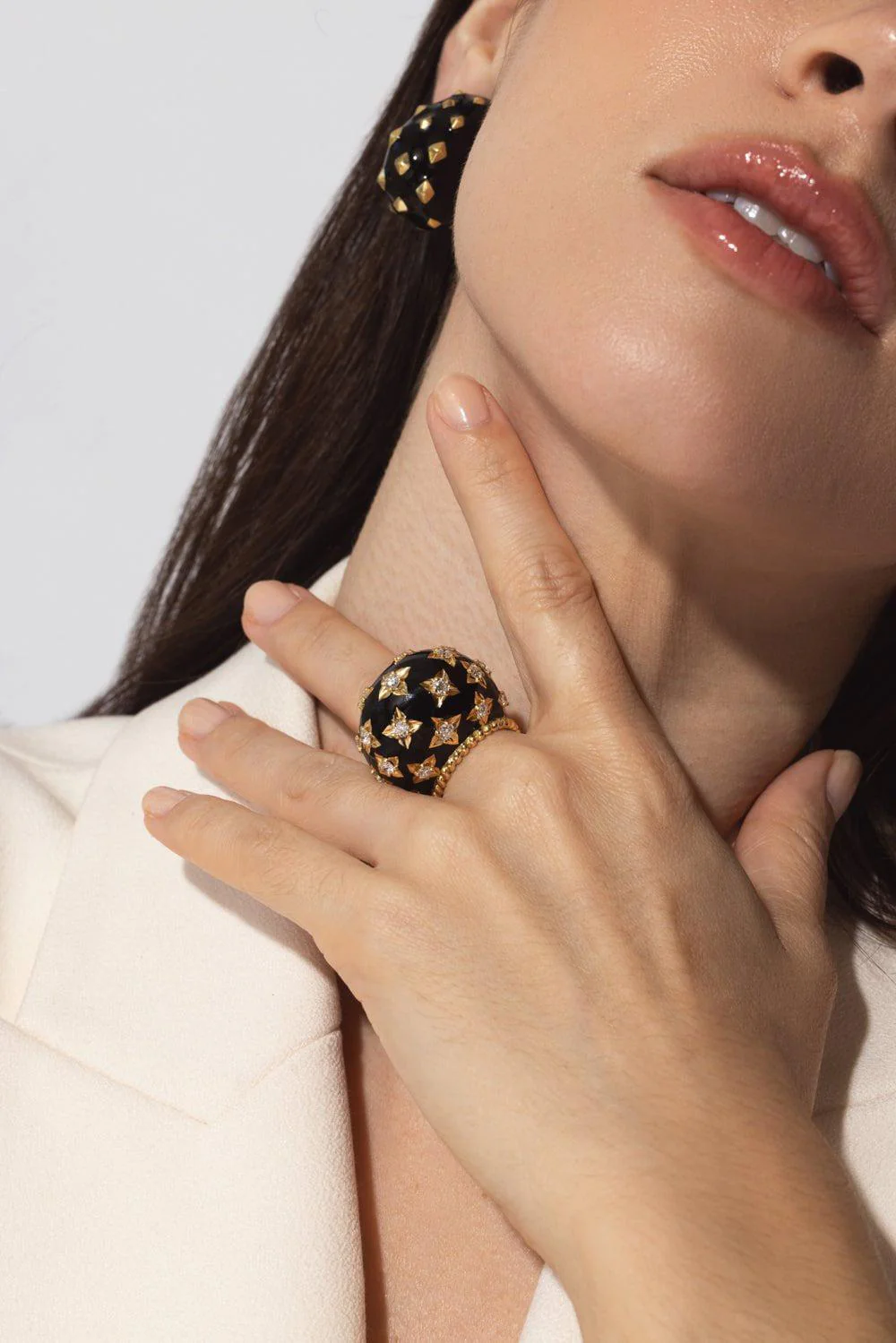 Black Enamel Star Ring - Image 2