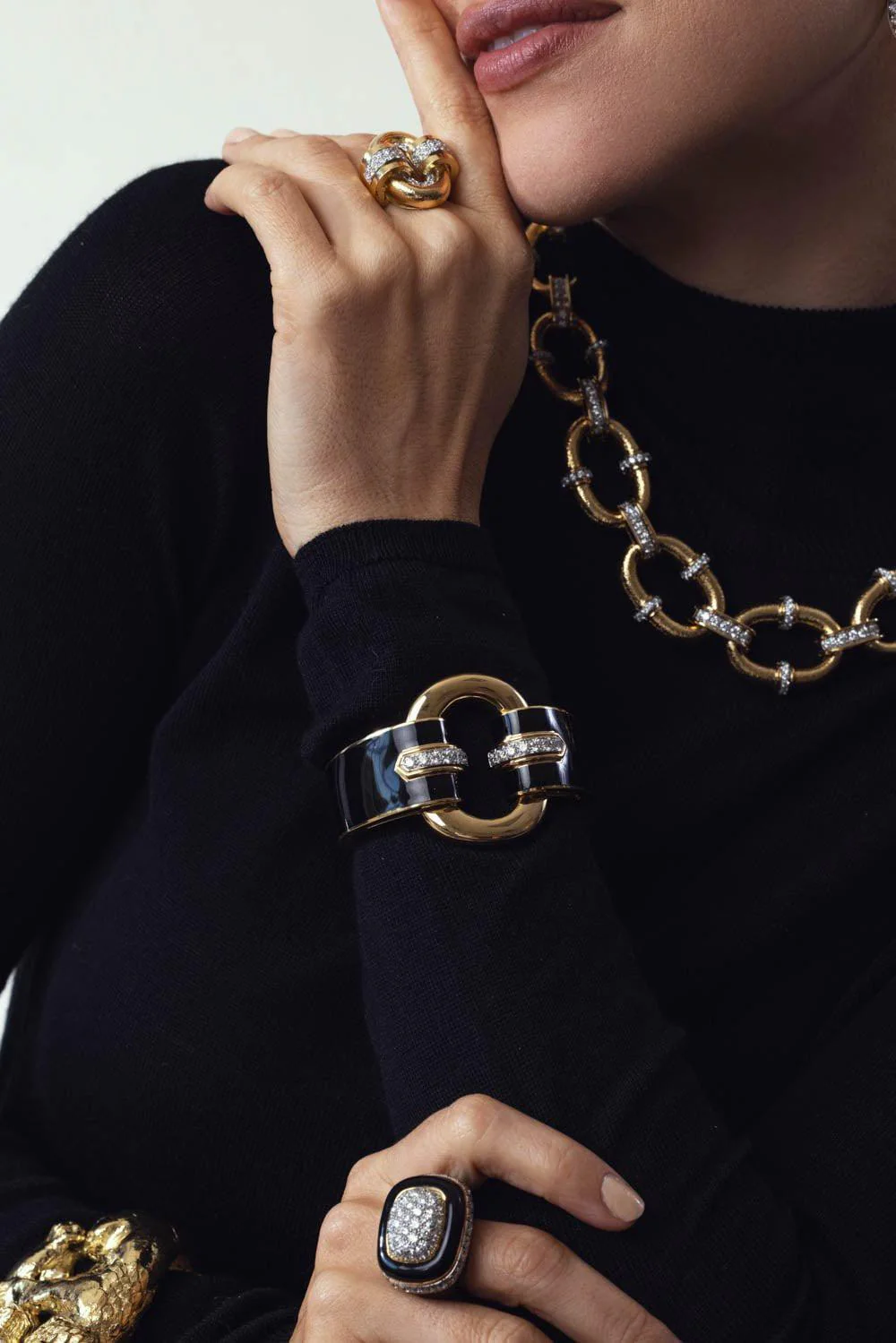 Black Enamel Strap Cuff - Image 2