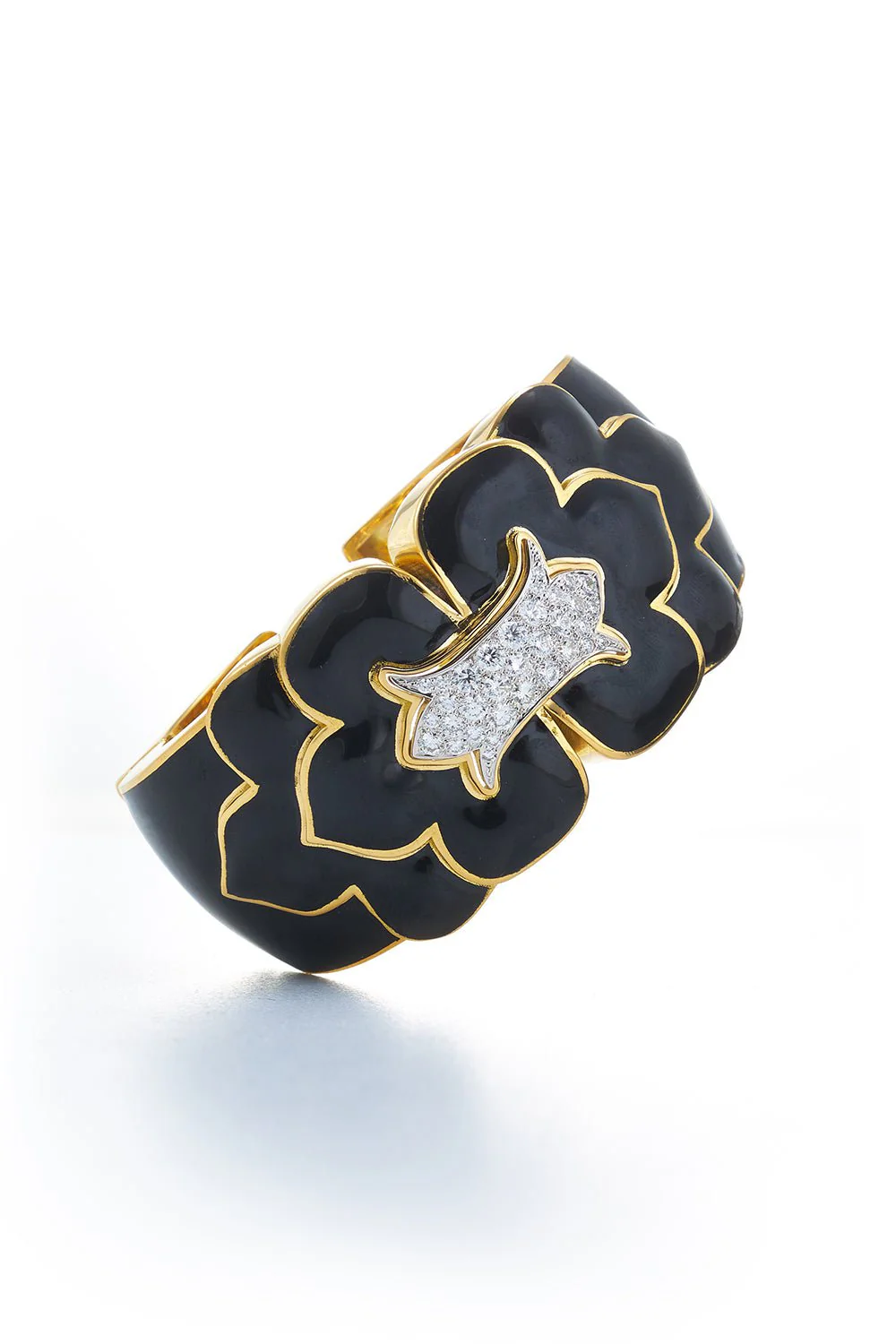 Black Enamel Trefoil Cuff Bracelet
