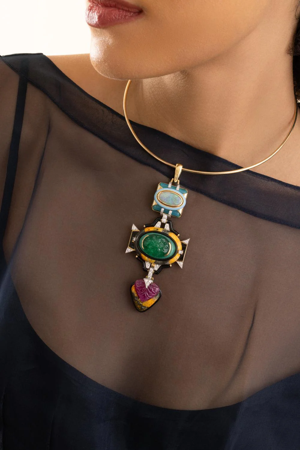 Blue Agate Ruby Black Blue Totem Pendant - Image 2