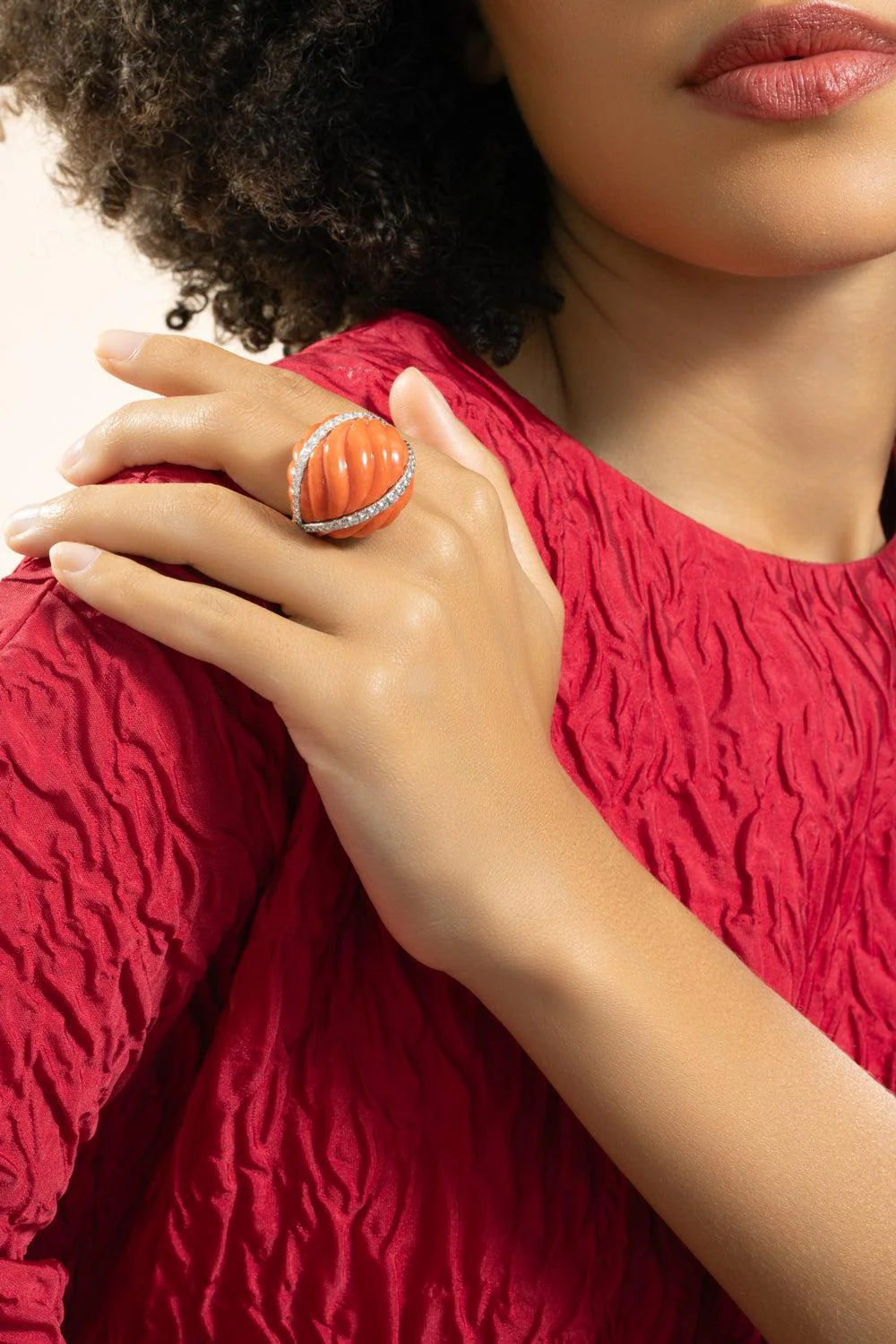 Coral Diamond Dome Ring - Image 3