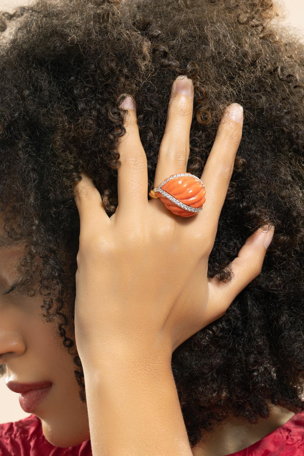 Coral Diamond Dome Ring - Image 4