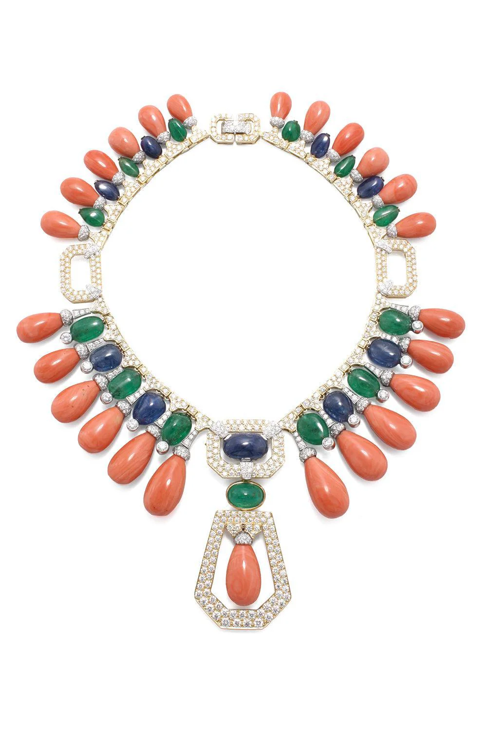 Coral Sapphire Maharaja Couture Necklace