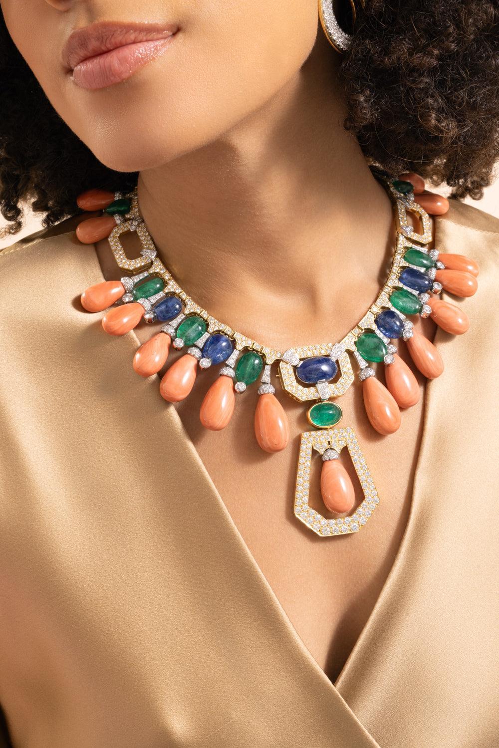 Coral Sapphire Maharaja Couture Necklace - Image 3