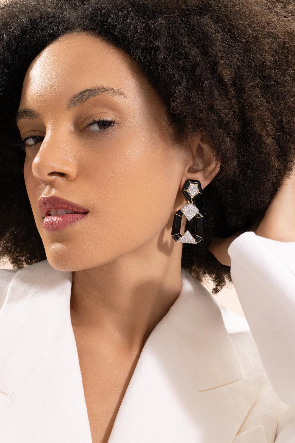 Diamond Black Bamboo Earrings - Image 2